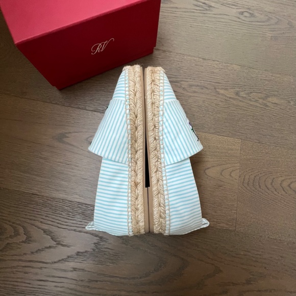 ROGER VIVIER Blooming Rv Embroidered Striped Canvas Espadrilles Blue Size 7 - Picture 10 of 12